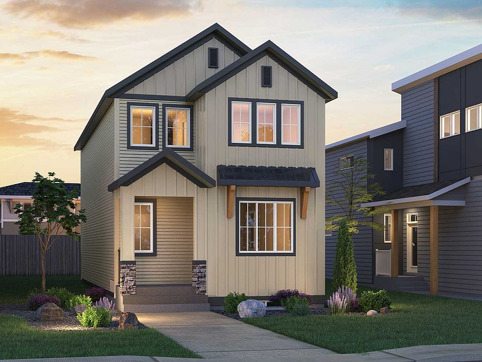 Exterior view of the Portland Farmhouse model by Brookfield Residential in Calgary.