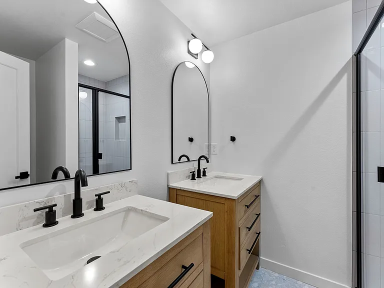 Designer bathroom with double sinks