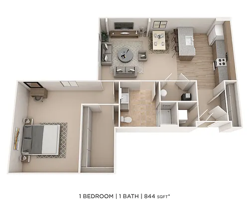 Floor plan One Bedroom- 844 sqft