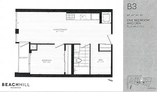 Floor plan 1 Bed Den 1 Bath H
