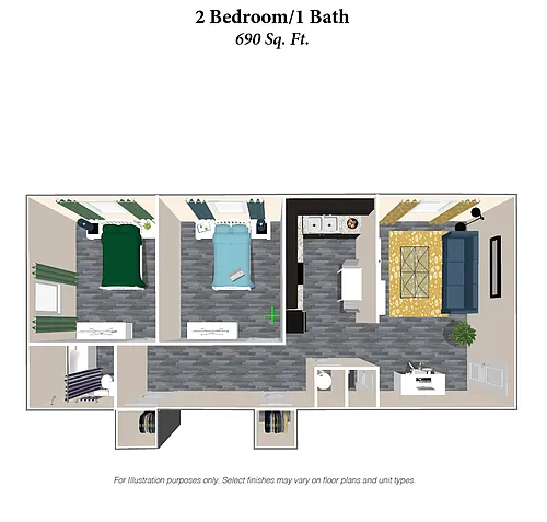 Floor plan 2 Bedroom, 1 Bath