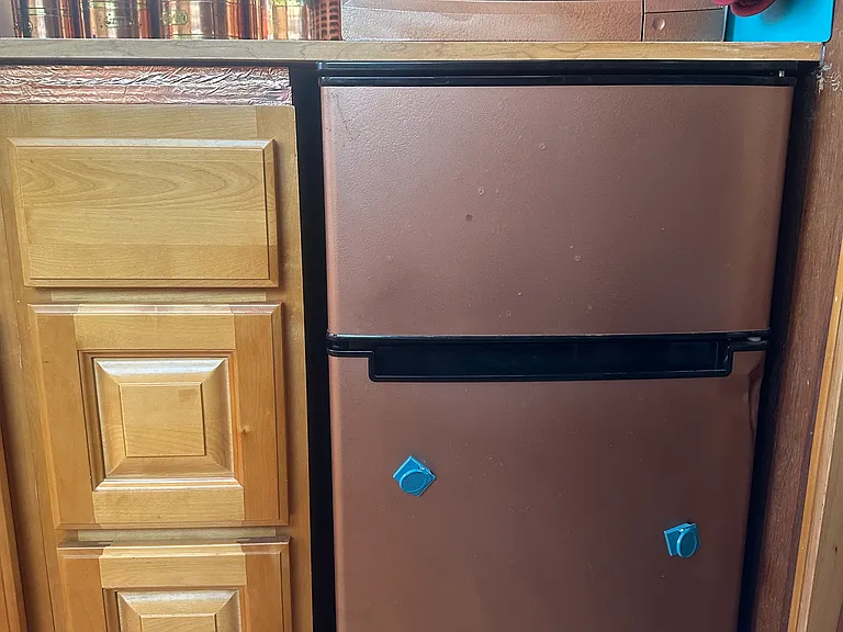 The mini fridge has a separate freezer. Cuz ice cream!