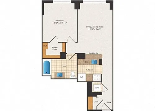 Floor plan Belmont - 1 Bed 1 Bath
