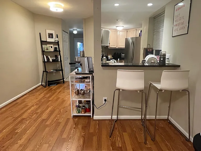 Kitchen / living/dining room looking out of apt