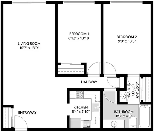 Floor plan Hull Flats 2bdr