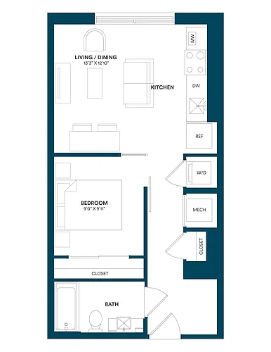 Floor plan 1 Bed/1 Bath JR-E2 TYP 18