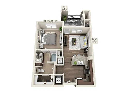 Floor plan One Bedroom A1A