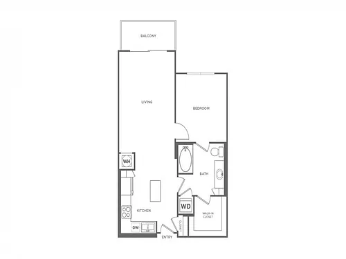 Floor plan One Bedroom One Bath (747 SF)