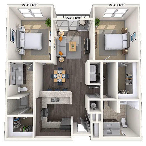 Floor plan Traditional 2x2 1002-1118 SF
