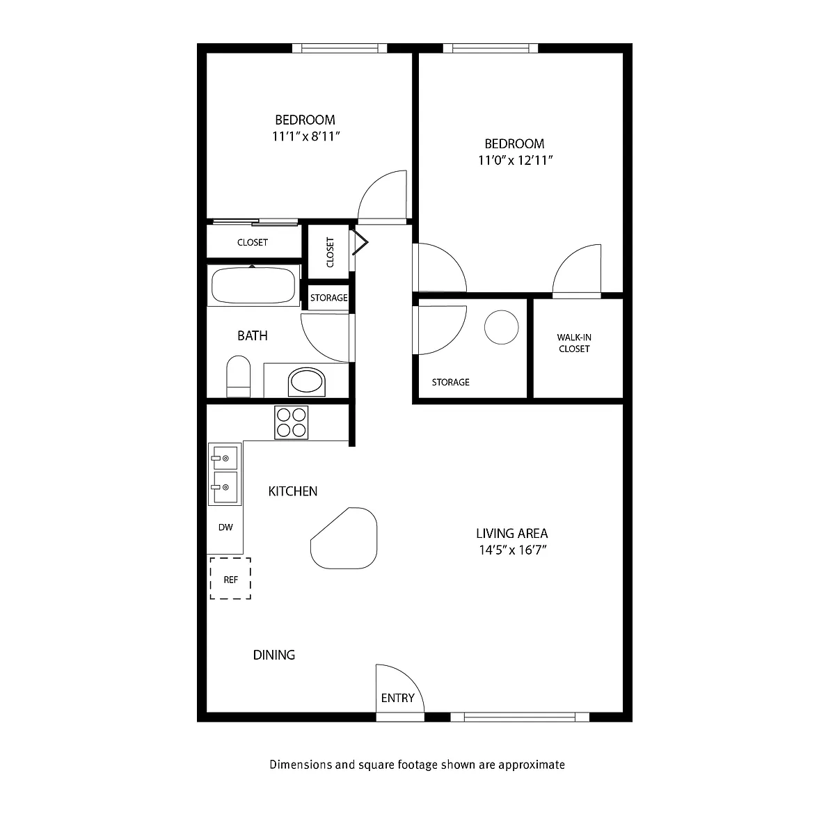 Floor plan 2 Beds and 1 Bath
