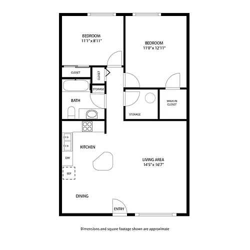 Floor plan 2 Beds and 1 Bath