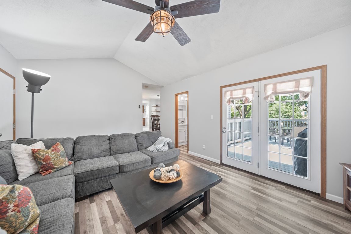 Family room with vaulted ceiling