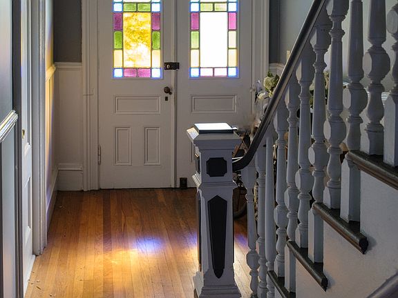 Beautiful stained glass front doors, daytime