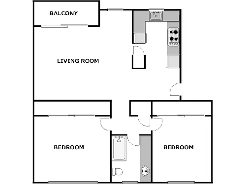 Floor plan 2 Bed / 1 Bath: Type A