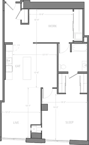 Floor plan 1 Bedroom S with Den