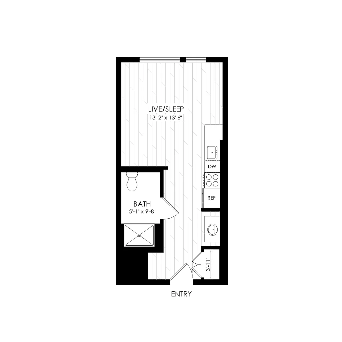 Floor plan Studio - Regular 360 sqft