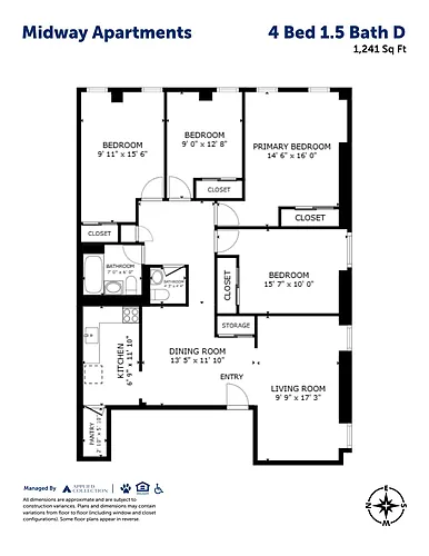 Floor plan 4 Bed 1.5 Bath D