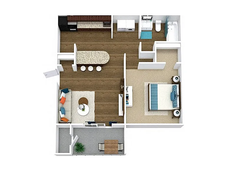 Floor plan 1 Bed, 1 Bath B (80% Income Restricted)