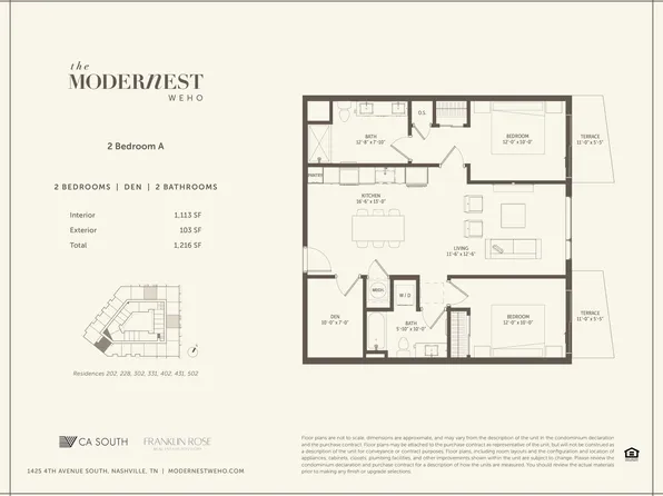 2 Bedroom Den Plan, Modernest WeHo