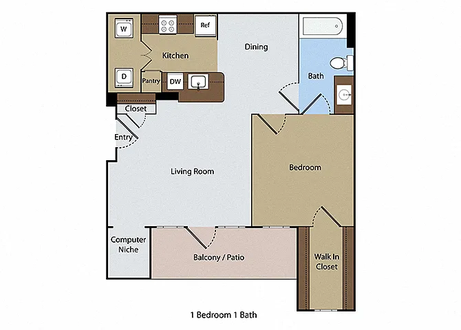 Floor plan Pebble Beach 1 BR 1 BA