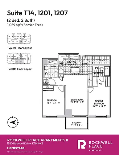 Floor plan 2 Bedroom 2 Bed 2 Bath