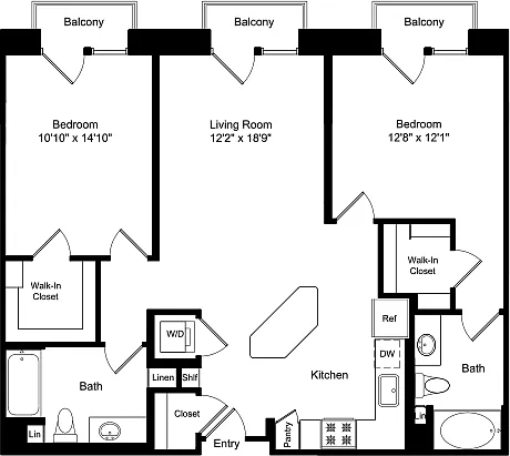 Floor plan Two Bed B2 with 3 Balconies