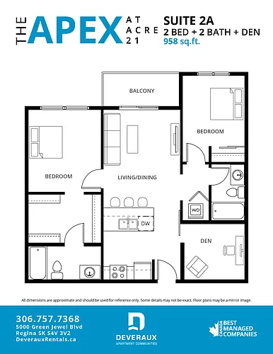 Floor plan 2 Bedroom, 2 Bathroom + Den