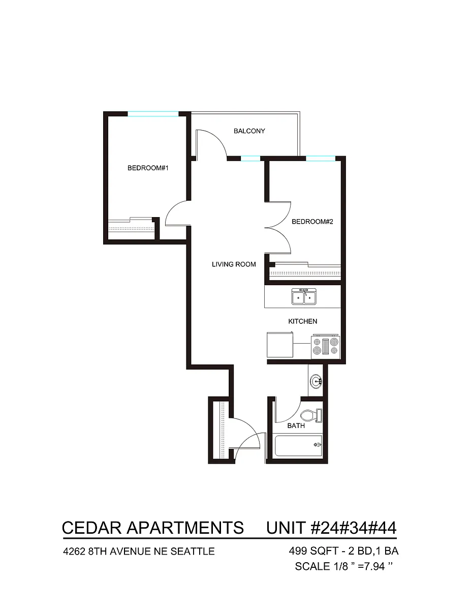 Floor plan 2 Bedroom 1 Bath B