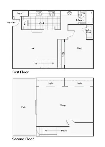 Floor plan 2 BR x 1 BA - Townhome