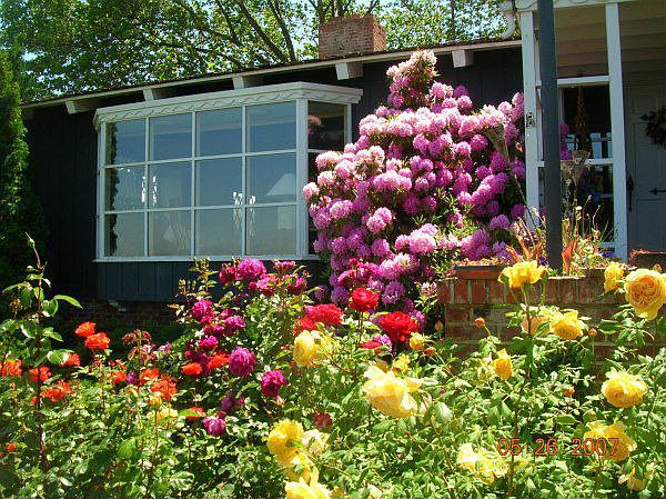 Front of house with flowers