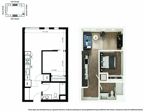 Floor plan U2 Urban 1 Bedroom