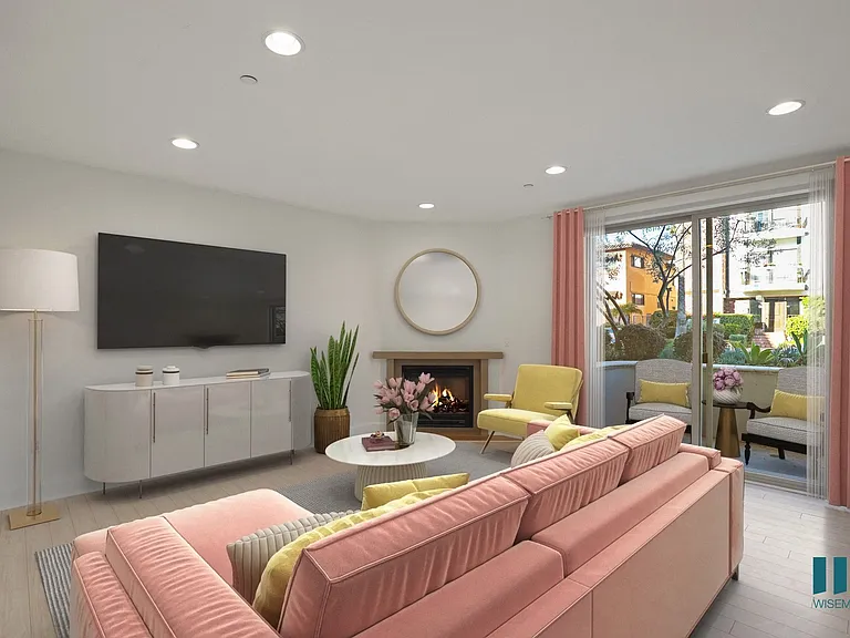Living Room with Vinyl Flooring, Recessed Lighting, and Patio