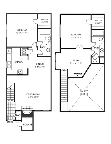 Floor plan 2 Bed 2 Bath w/study