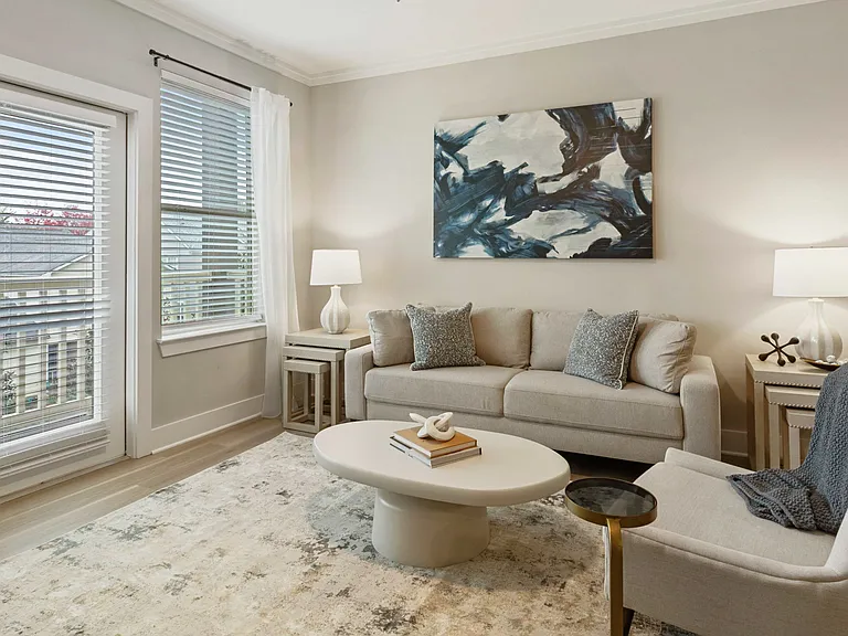Large windows and crown molding