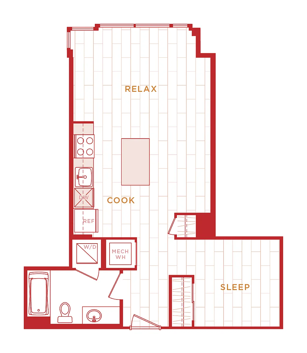 Floor plan 1 Bed/1 Bath s-a04