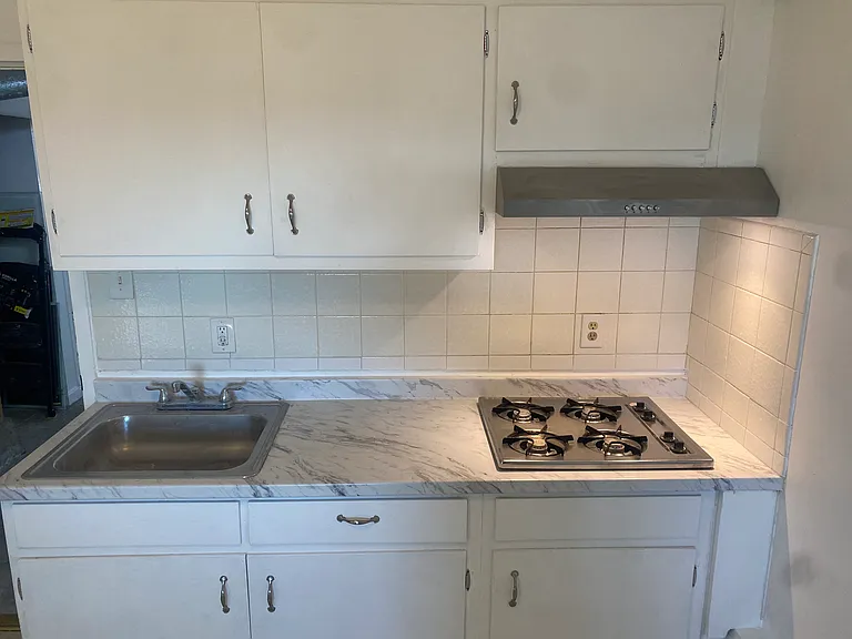 kitchen is newly updated with new countertop, cooktop, hood, & new