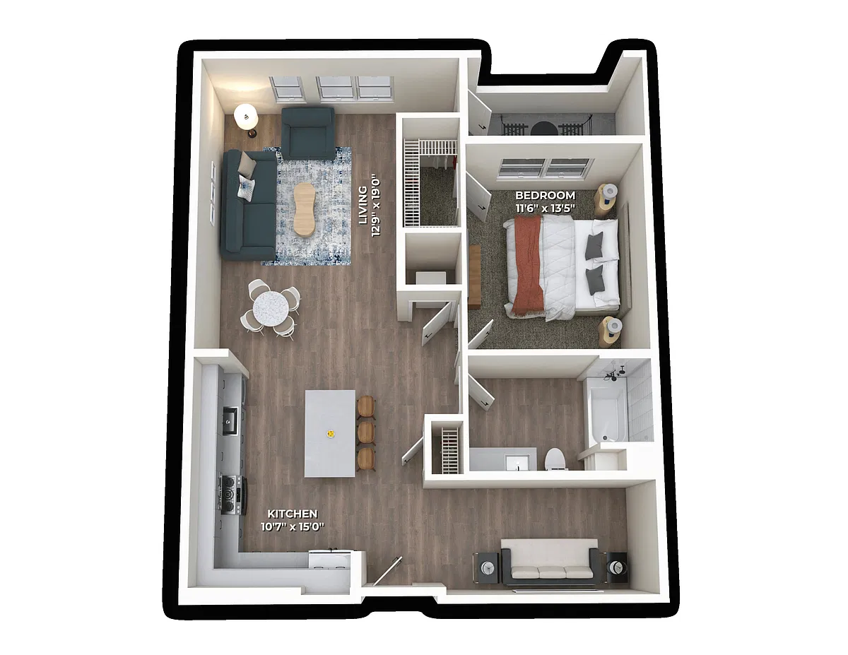 Floor plan A8 One Bedroom with Den