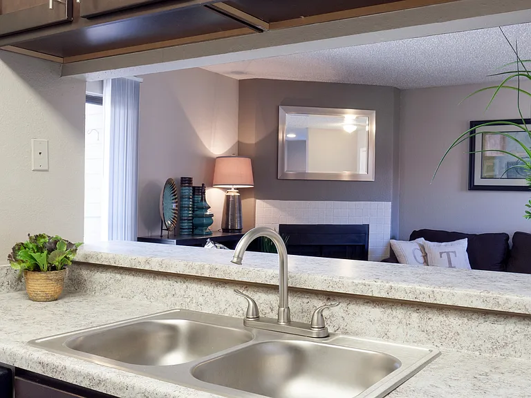 Modern Kitchen with Open Counter Space in Carrollton Apartments