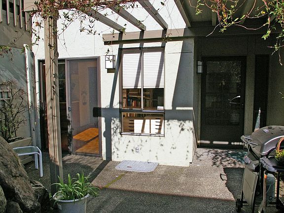 sunny private courtyard of kitchen