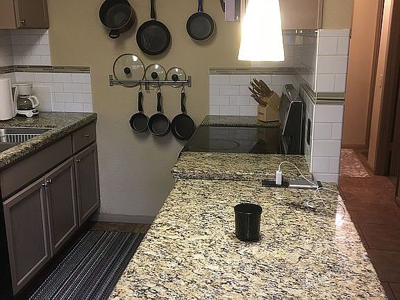Kitchen with microwave hood