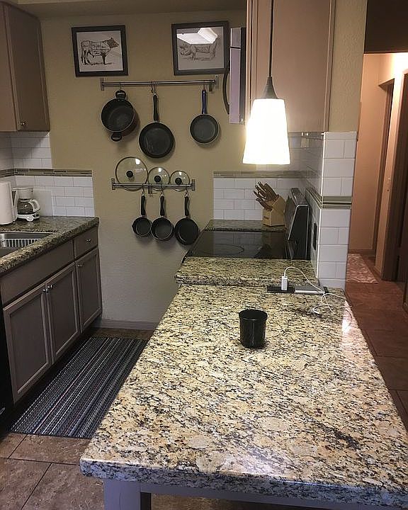 Kitchen with microwave hood