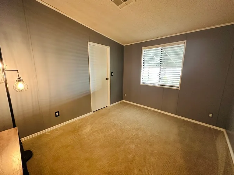 Freshly painted second bedroom with walk-in closet and new carpet.