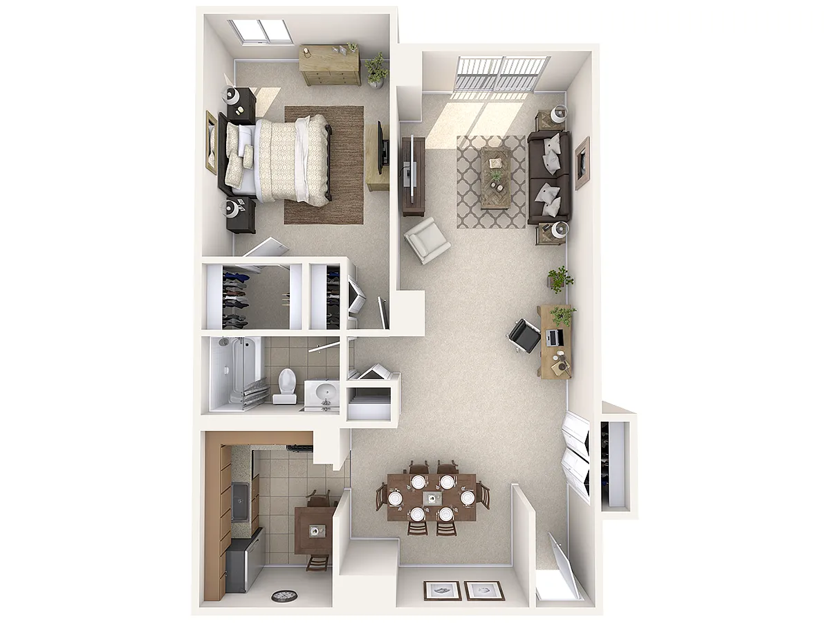Floor plan Pollock - One Bedroom, One Bath (West)