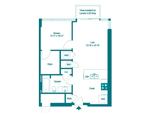 Floor plan One Bedroom One Bath (685 SF)
