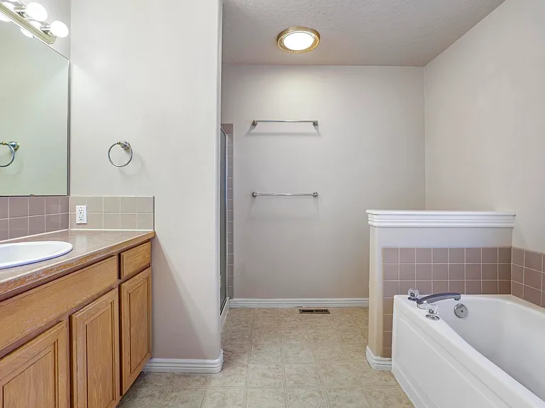 tub and shower in the master bathroom