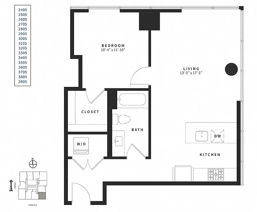Floor plan 1 Bedroom A14