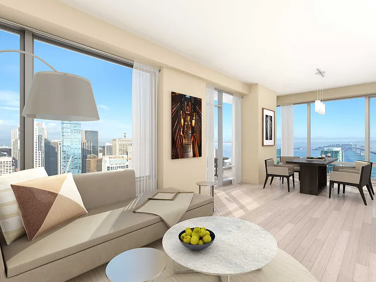 Living and Dining Room with Floor-to-Ceiling Windows and a Private Patio