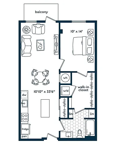 Floor plan One Bedroom One Bath (757 SF)