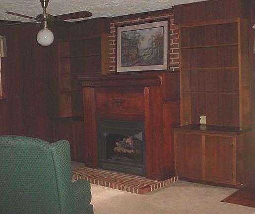 Fireplace with gas logs.