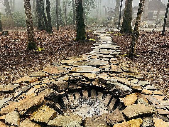 Slate fire pit and path